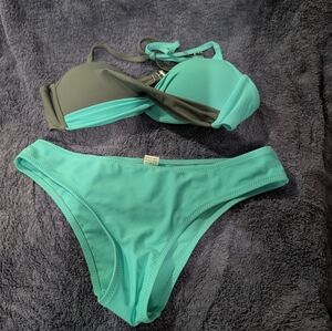 Xhilaration Aqua and Charcoal Bikini Set